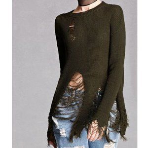 LF Label You Distressed Forest Green Sweater